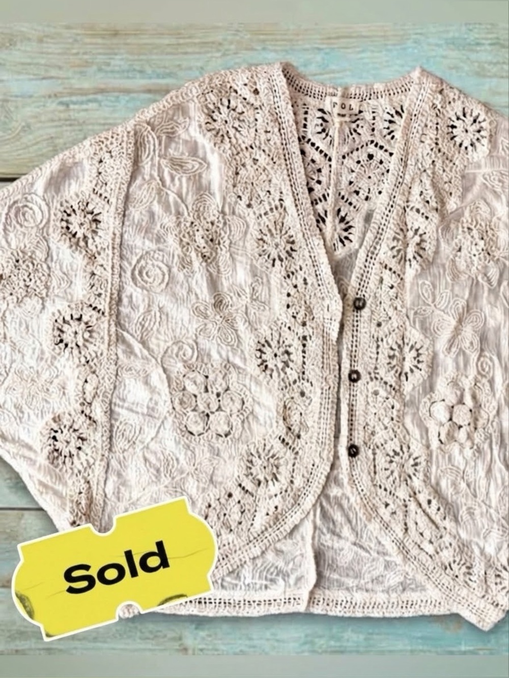 POL Crochet Shrug Top Cream. Boho, Hippie, Coastal, Resort, Cottagecore, Prairie